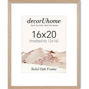 decorUhome Solid Oak Wood 16x20 Picture Frame, Display Pictures 11x14 with Mat or 16x20 without Mat, Wall Hanging Poster Frame, Natural, 1 Pack