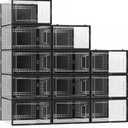 12 Pack X Large Shoe Storage Organizer for Closet, Modular Space Saving Shoe Boxes Clear Plastic Stackable Containers Display Case Bins with Lids, Black