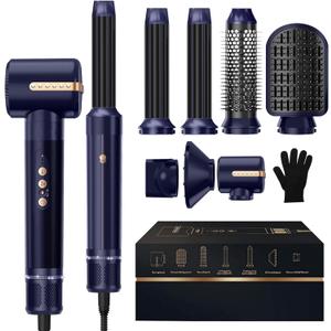 Hair Dryer Brush 7 in ONE, Powerful Blow Dryer Brush with Hair Wrap Curler, Fast Drying, Volumizing, Curling, Straightening, Ionic Hair Dryer with Diffuser, Hair Styling Tools Women