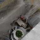 Vipush Christmas Village House Decorations Resin Train Set with Flying Santa Home Decor Indoor Building Figurines Revolving Train with LED Light and 8 Christmas Music for Kids