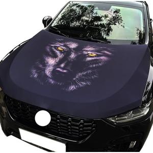 Wolf Photo Oversized Car Hood Cover 3.3X5FT/6X7FT100% Polyester Elastic Fabrics Can be Washed Suitable for Large SUV and Pickup Trucks (6X7FT)