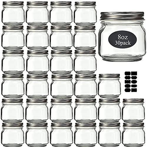 Mason Jars 8 oz 15 Pack- Small Mason Jars With Silver Lids -1/4 Quart Canning Jars| Storage Glass Jars With Lids For Jelly, Jam, Honey, Pickles - Spice Glass Jars - With 30 Chalkboard Labels