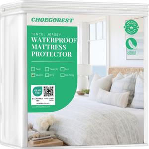 Waterproof Mattress Protector Queen Size 100% Tencel Lyocell, Soft & Breathable, College Dorm Essential, Noiseless & Hypoallergenic Mattress Cover