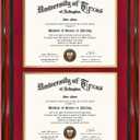 GMFrames Double 8.5x11 Diploma Certificate Frame, Solid Wood & Tempered Glass, Cherry Lacquer Finish & Intricate Rope Detail, Red over Gold Mat