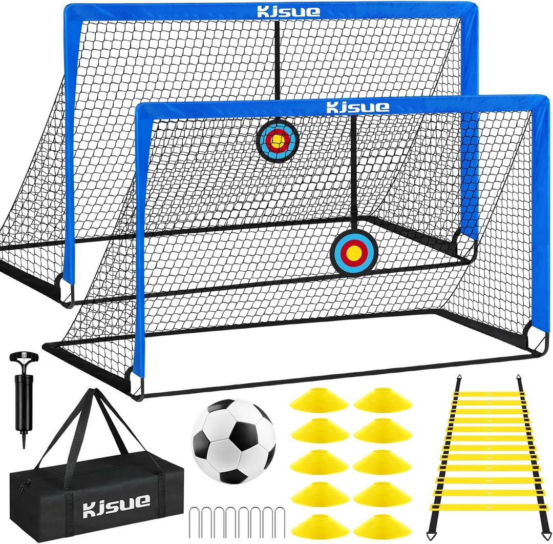 Kids Soccer Goal, Soccer Goals for Backyard Set of 2, 5x3.6ft Portable Soccer Goal Pop Up Soccer Net Training Equipment with Targets for Kids Age 3-5 6-8 8-12 10-12 Outdoor Yard Games (Blue)