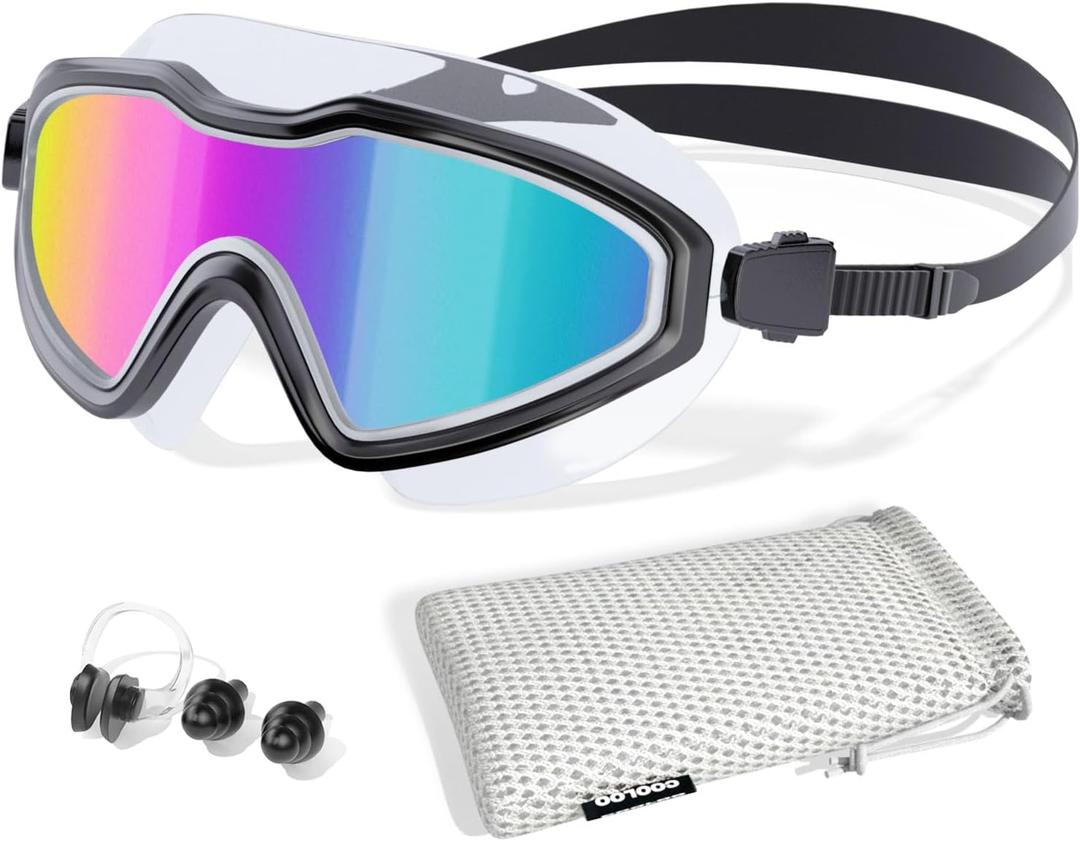 COOLOO Swim Goggles, Wide View No Leaking Swimming Goggles, Anti-fog & Anti-UV Fashion Swim Goggles for Adult Men Women Youth