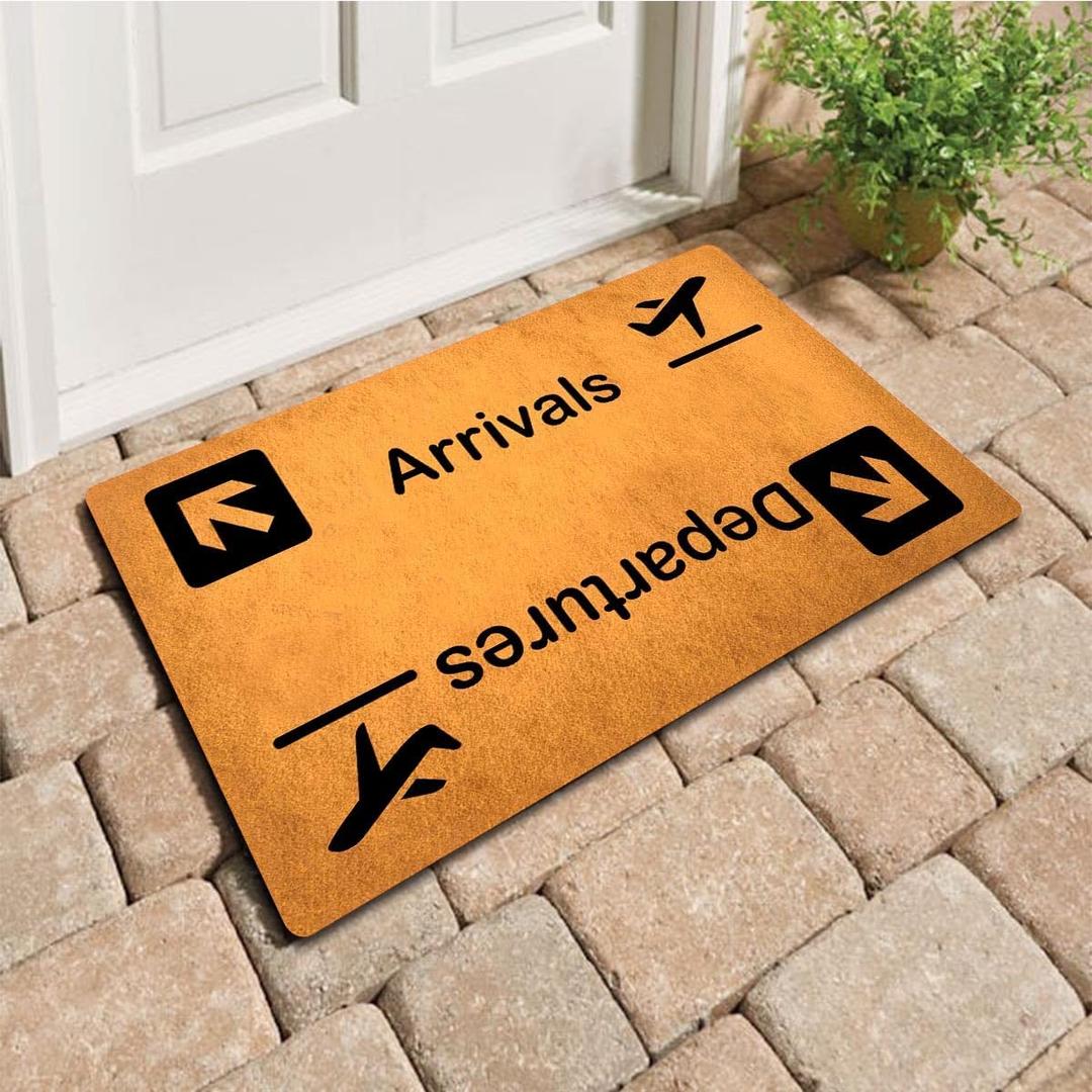 GXFC Welcome Mat with Rubber Back Arrivals & Departures Cute Airplane Door matsFunny Doormat for Entrance Way Monogram Mats for Front Door Mat No Slip Kitchen Rugs and Mats 30"(L) x 18"(W)