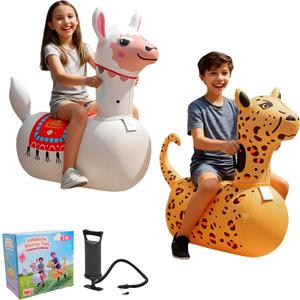 Inflatable Bouncy Leopard & Alpaca Toys 2PCS,Heavy Duty Giant Inflatable Bouncy Toys For Age 5+ with Air Pump ,Indoor Outdoor Ride On Bouncy Animal Hopper Toy,220lbs Load Capacity Gifts For Boys Girls