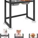 Elevated Dog Bowls Stand with 2 Stainless Steel Food & Water Bowls for Large Medium Small Dogs, Adjustable Raised Dog Bowl with Non-Slip Plastic Sucker for Pet, Black