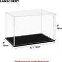 LANSCOERY Acrylic Display Case, 6x4x4 in, Upgraded Thickened UV-Resistant Showcase, 98% Clarity Dustproof Box with Glossy Black Base for Action Figures, LEGO & Models, Includes Scraper & LED Light