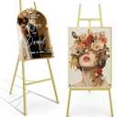 Gold Easel Stand for Sign, Heavy Duty Metal Display Easel with Adjustable Chain, 4-Tier Height Art Easel for Painting, Wedding Sign, Posters & Commercial Display