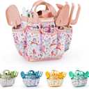 Kids Gardening Set Toys, Quality Garden Tool Kit for Kids and Toddlers, Includes Two Shovels, Garden hat,Rake, Apron,Gloves, Watering Can, and Tool Bag (Pink)