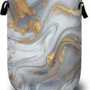 White Gold Marble Laundry Basket, Laundry Hamper Collapsible Oxford Cloth with Handle Clothes Toy Storage Bin for Bathroom Laundry Room Bedroom 15.7 X 20 Inch