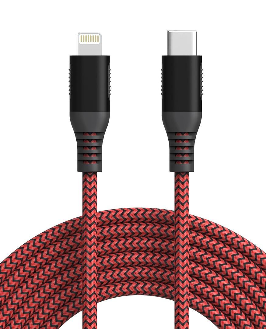 Long USB C to Lightning Cable 26FT Nylon Braided - Apple MFi Certified Extra Long Fast iPhone Charger Cord with PD Power Delivery & 480Mbps Data Transfer for iPhone 14, 13, 12, 11, X, XS, XR, 8, 7 (Red)