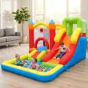 Bounce House with Ball Pit,7-in-1 Inflatable Bouncy Castle with Blower,Climbing Wall,Slide and Basketball Hoop for Backyard,Jump House Playground for Kids Toddlers Ages 3-10 Indoor Outdoor Use, 150"D x103"W x 85"H