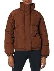 Amazon Essentials Women's Relaxed-Fit Mock-Neck Short Puffer Jacket (Previously Daily Ritual), Deep Brown, 2X