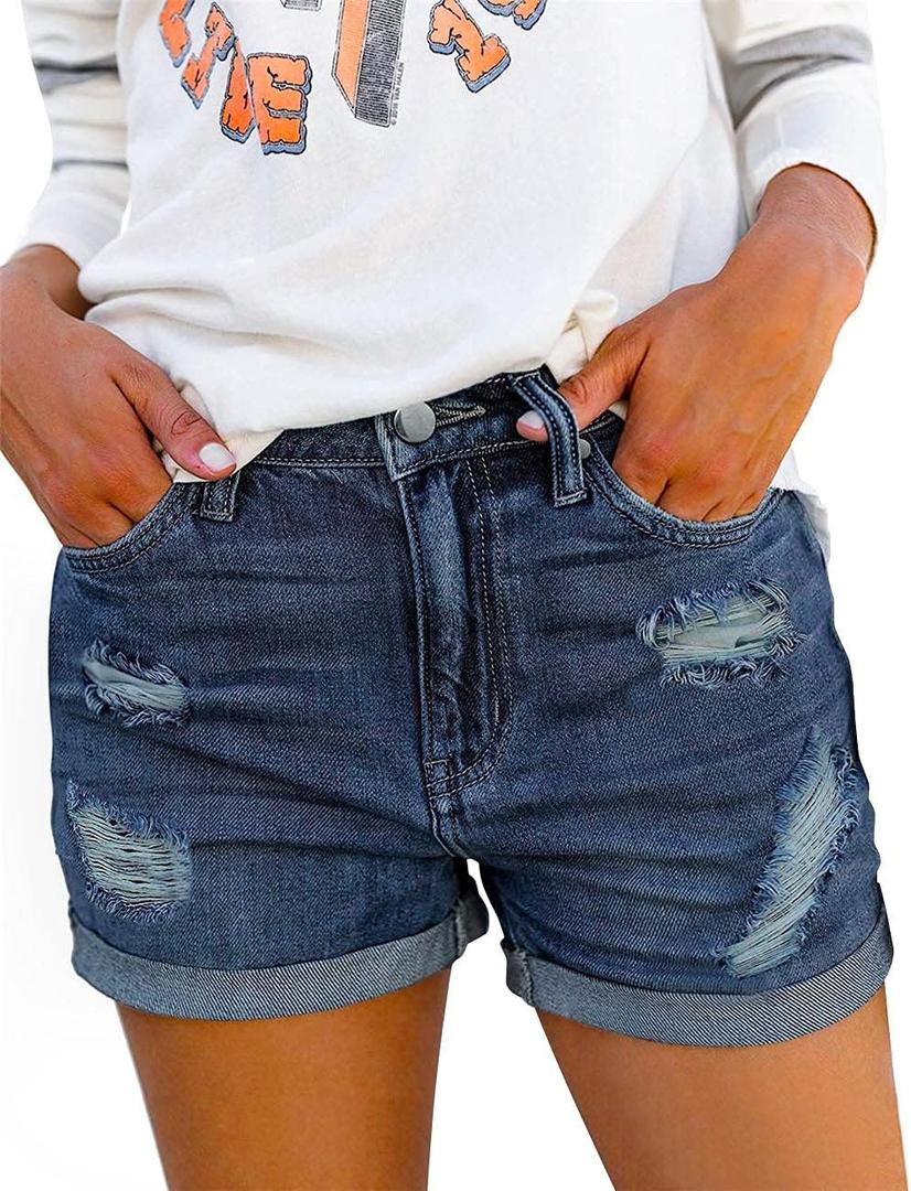 MODARANI Denim Shorts for Women Distressed Jean Shorts Ripped Summer Hot Short (Blue, S)