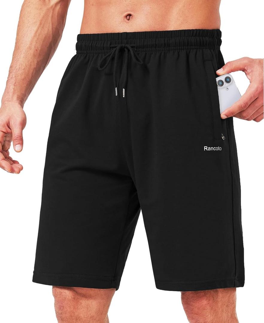Mens Cotton Shorts Sweat Athletic Shorts for Men, Lounge, Gym, Yoga, Workout with Zipper Pockets, 2XL