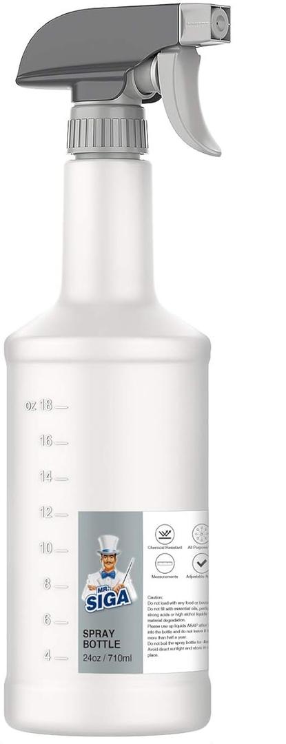 MR.SIGA 24 oz Empty Plastic Spray Bottles for Cleaning Solutions, Heavy Duty Household Reusable Spray Bottles with Measurements and Adjustable Leak Proof Nozzle, 1 Pack
