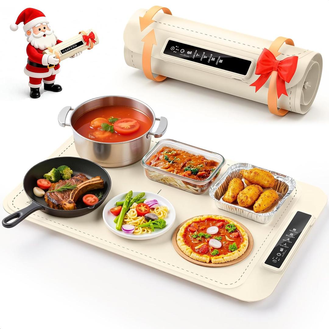 Warming Mat for Food Electric Warming Tray with 4 Temp Settings & Timer, Portable Rollable Food Warming Mat for Countertop Ideal Food Warmer for Buffets, Parties, Family Gatherings Use
