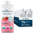 Kate Farms Organic Nutrition Shake, Strawberry, 16g Protein, 27 Vitamins and Minerals, Meal Replacement, 11 oz, 12 Pack