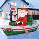 Double Couple 7FT Christmas Inflatable Santa Rowing Boat with Penguin/Christmas Tree/Gifts/Garlands Xmas Blow Up with Build-in LEDs Lights for Outside Indoor Party Garden Lawn