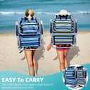 Yestomo Backpack Beach Chair for Adults, Folding Beach Chair with 4 Positions, Heavy Duty Chair with Large Cooler Pouch Support to 350LBS (Stripes_Blue&Cyan&Yellow)
