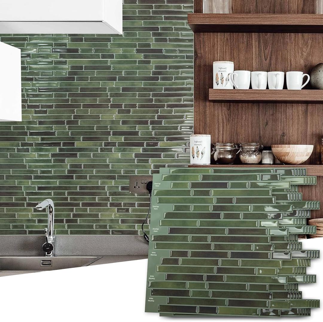 Art3d 10-Sheet Peel and Stick Backsplash Tile for Kitchen - 1212 Stick on Wall Tile for Kitchen Bathroom Countertop Living Room, Green