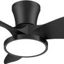 ocioc Quiet Ceiling Fan with LED Light DC motor 32 inch Large Air Volume Remote Control for Kitchen Bedroom Dining room Patio (Black)