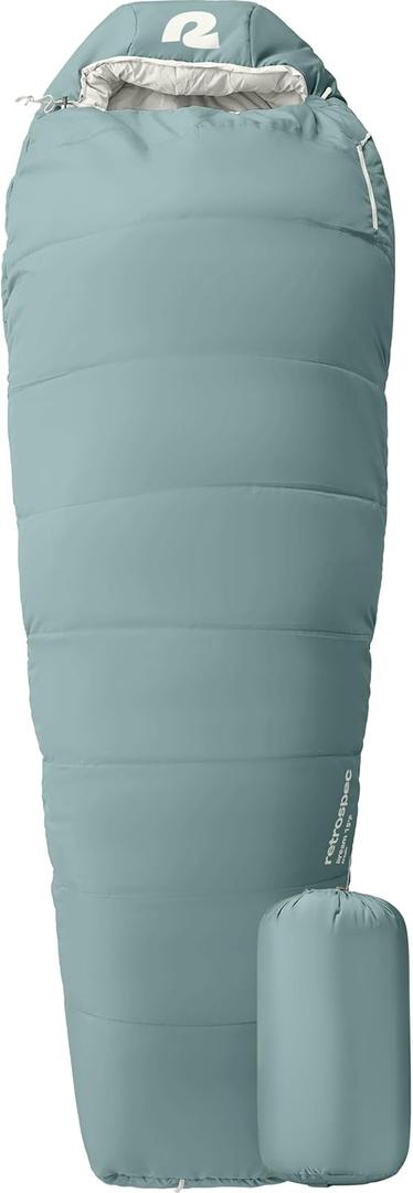 Retrospec Dream Mummy Sleeping Bag - 5, 15, & 30F Cold Weather Camping & Travel Essential Gear with Water - Resistant Shell & Synthetic Fill - Zippered Pocket & Stuff Sack, 15f Regular