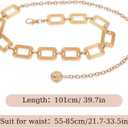 Waist Chain Belt, Metal Belt for Women, Chunky Belly Link Belt, Adjustable Stylish Square Body Link Belts, Stylish Belly Jewelry for Dresses Jeans(Gold)