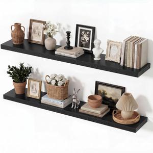 Vivelove Black Floating Shelves for Wall 40 Inch 8 Deep, Set of 2, 40"Wx8"Dx1.4"H