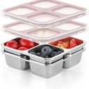 BEFOY 2 Pack Stainless Steel Snack Containers with Lids 4 Compartment Food Storage Containers for Adults Meal Prep Reusable for work or going out.(PINK, 2)