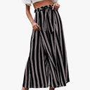 GRACE KARIN Women's 2025 Summer Wide Leg Palazzo Pants Elastic High Waisted Boho Casual Flowy Beach Pants with Pockets Small Black With Stripes