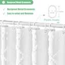 Dynamene Stall Fabric Shower Curtain, 36x72 inch Half Boho Tufted Geometric Striped Small Cloth Shower Curtains for Bathroom, Narrow Thick Waterproof Polyester Shower Curtain Set with 6 Hooks, White