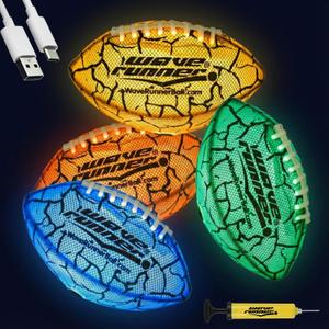 Wave Runner Glow in The Dark LED Football - Junior Size Waterproof Light Up Football, Type-C Rechargeable with Pump, Outdoor Sports Toy for Kids, Teens, and Adults 1 Pack