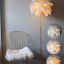 Natural Ostrich Feather Floor Lamp White, Simple Modern Living Room Bedroom Standing Lamp, Pink Girl Bedroom Lamp(Color:White)