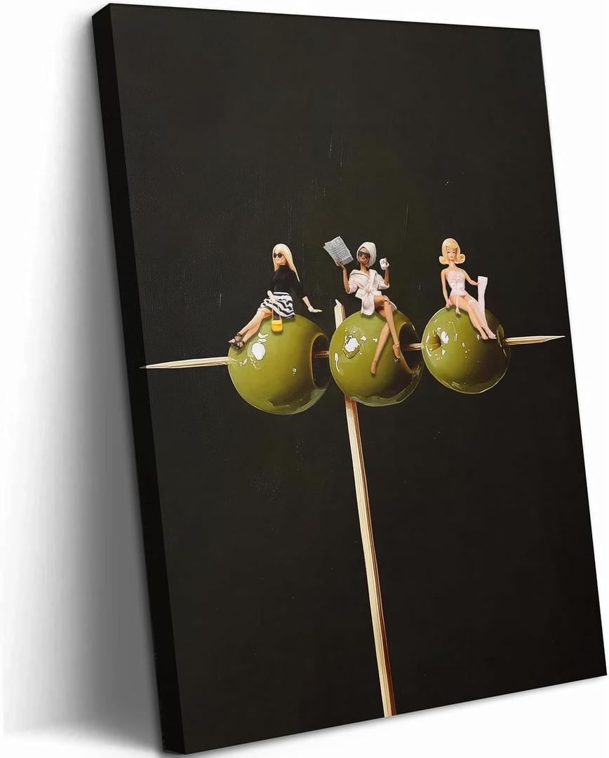 Cgglye Dirty Martini Olive Canvas Wall Art, Trendy Bar Pictures Wall Decor, Funky Girly and Cocktail Poster, Black Minimalist Bar Cart Artwork for Kitchen Dining Room Restaurant (24"L x 16"W)
