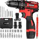 Cordless Drill Set 2 Batteries, WAKYME 12.6V Power Drill 30NM 18+1 Clutch, 3/8" Keyless Chuck, Variable Speed Built-in LED Electric Driver Drill for Drilling Wall, Bricks, Wood, Metal etc 