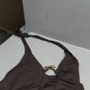 SOLY HUX Women's Sleeveless Deep V Neck Halter Tops Backless Summer Fitted Going Out Tank Tops Camisoles Solid Brown Medium