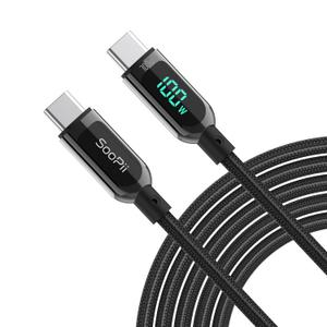 SOOPII 100W 6.6ft USB C to USB C Cable Fast Charge, Nylon Braided Cable with LED Display for lPhone 15/15 Pro/15 Plus/15 Pro Max,lPad Air,MacBook Pro,Galaxy S24/S23, Pixel, LG (Black)
