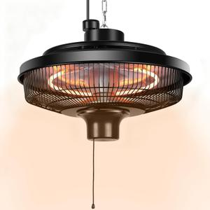 Hanging Patio Heater, 1500W Electric Infrared Heaters for Home, Gazebo, Garage, Greenhouse, Ceiling Mount with Overheat Protection, IPX4 Water Resistance, Adjustable Height (Black)