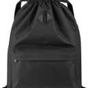 Vorspack Drawstring Backpack Water Resistant String Bag Sports Gym Sack with Side Pocket for Men Women (01-black)