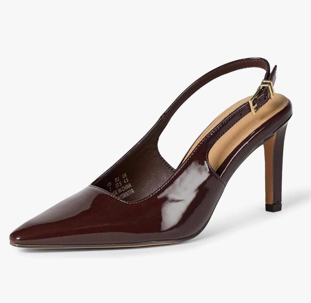 Amazon Essentials Women's Pointed Toe Slingback Heels with Ankle Strap, US 8.5