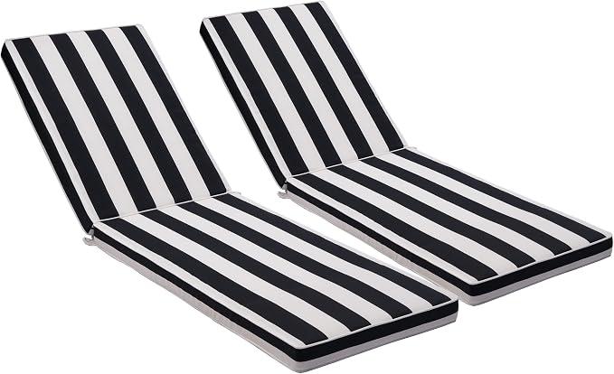 Only choice 2 Pcs Set Outdoor Lounge Chair Cushions Patio Chaise Lounge Replacement Cushions Furniture Seat Cushions(Black+White Stripes-2 pcs)
