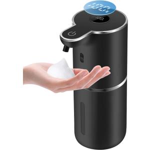Automatic Foaming Soap Dispenser 12.8oz, Rechargeable & 6 Levels Foaming Adjustable with Digital Display, Wall Mount, Waterproof, Touchless Hand/Dish Soap Dispenser for Kitchen, Bathroom, Hotel