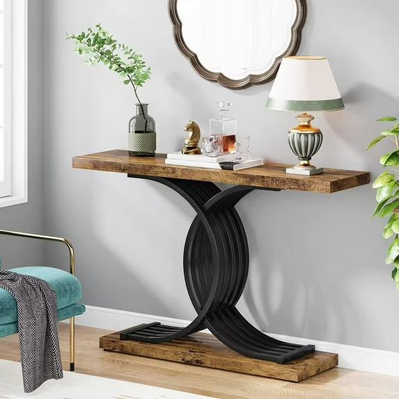 TribeSigns Industrial Vintage Console Table with Geometric Metal Legs, 39-Inch Entryway Accent Table