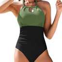 AI'MAGE Women One Piece Swimsuits Halter Neck Bathing Suit Tummy Control Swimwear Cutout Backless Swimming Suit Small