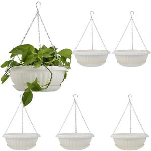 6pcs 10.63" Hanging Pots for Indoor & Outdoor Plants, Plastic Hanging Flower Baskets with Drainage Hole Tray & Chains, White Color