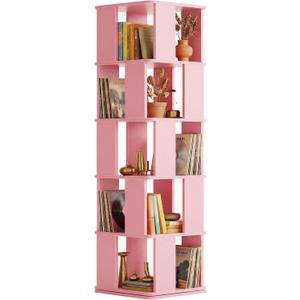 5-Tier Rotating Bookshelf Tower, 360° Square Spinning Book Shelf, 15.6"D x 15.6"W x 62.6"H